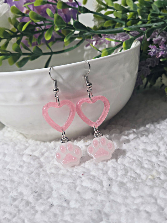 💖Glittery Heart cat Earrings💖 (Pink)