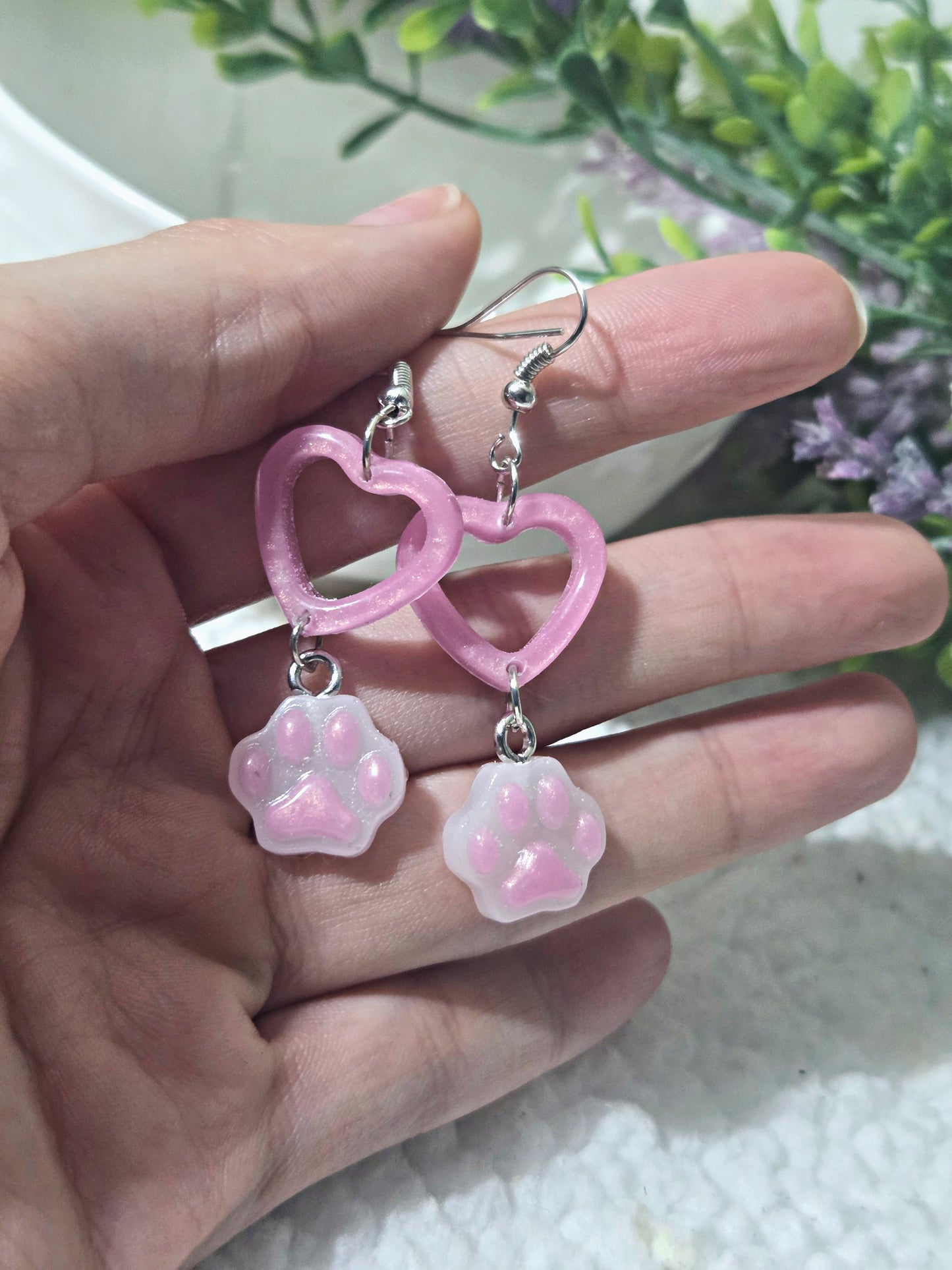 💖Heart Cat Earrings💖 (Pink)
