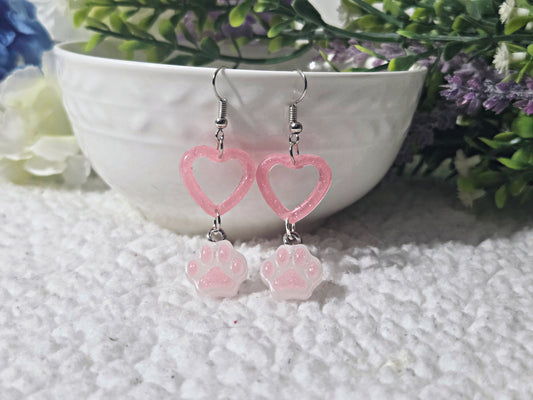 💖Glittery Heart cat Earrings💖 (Pink)